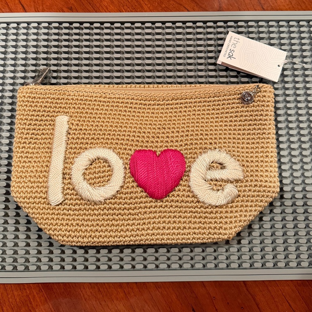 NWT The Sak Tan Crochet Love Essential Cosmetic Bag
